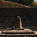 Ancient stone steps leading up the Great Pyramid of Cholula in Mexico.